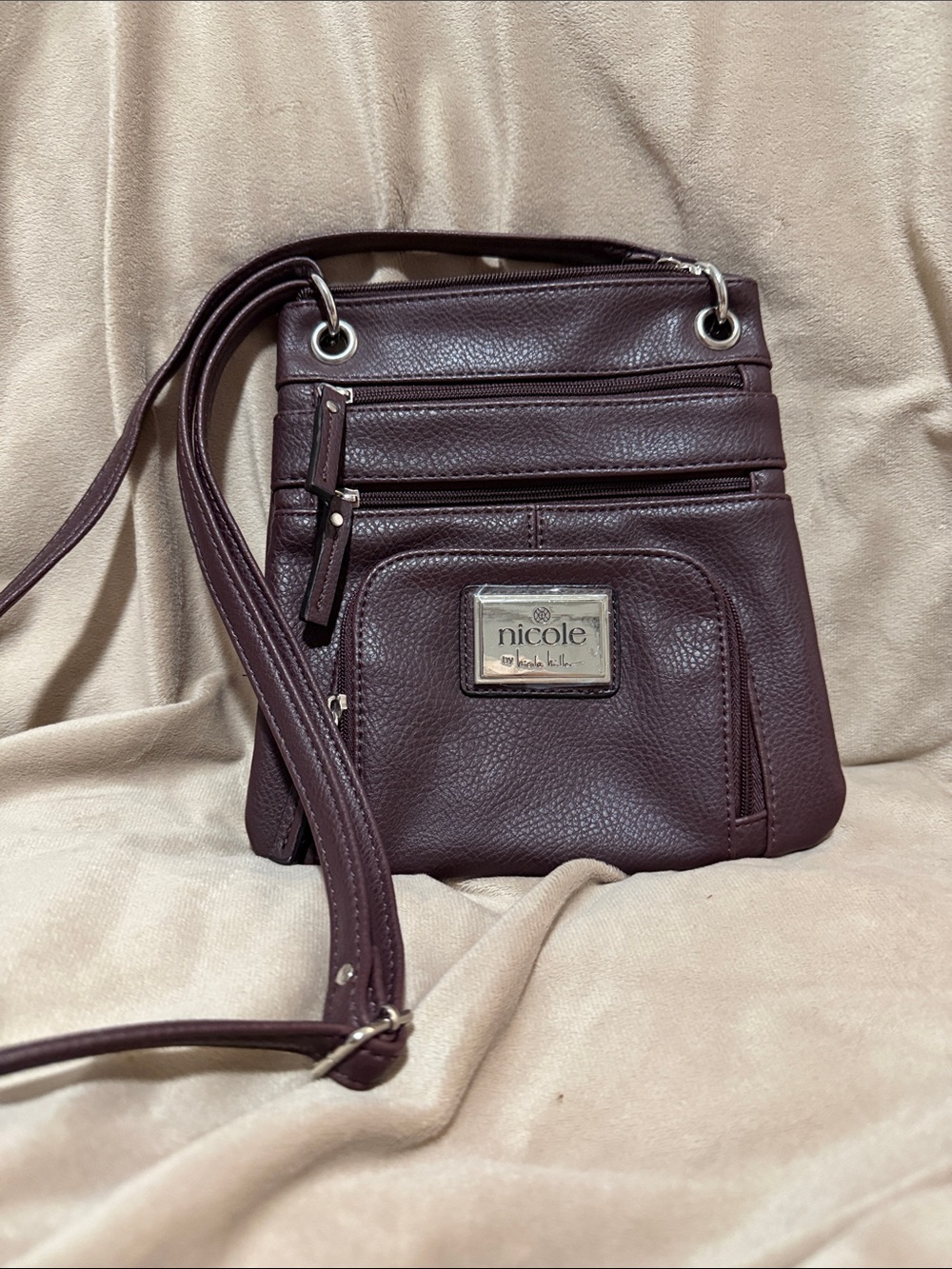 Nicole by Nicole Miller Deep Burgundy Pebbled Crossbody Bag